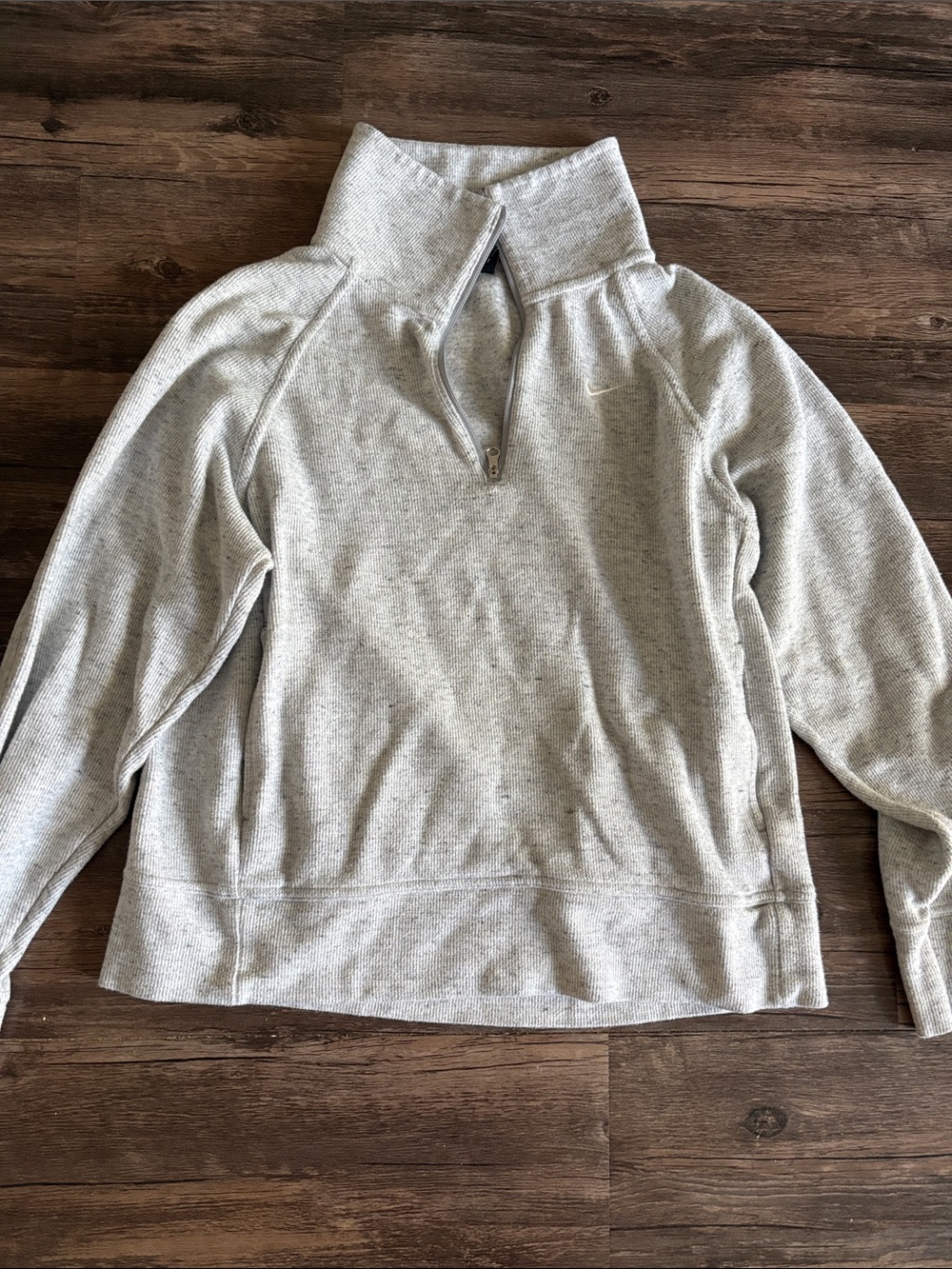 Nike Women's Light Gray Quarter-Zip Funnel Neck Sweater